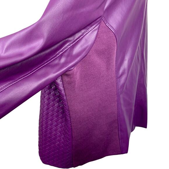 Colleen Lopez Womens 2XL Purple Faux Leather Knit Sides Zip Up Jacket - Picture 8 of 13
